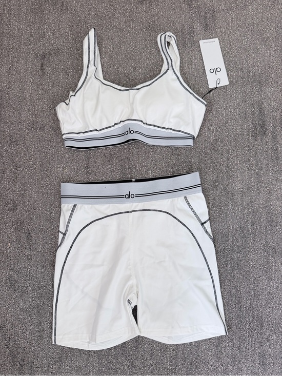 ALO Yoga Other - ALO Yoga White Sports Bra and High-Rise Shorts Set with Black Trim
